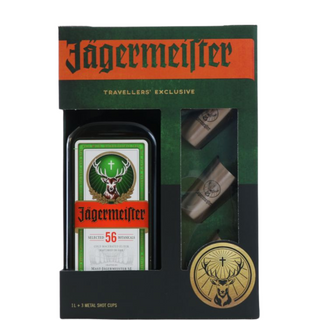 JÄGERMEISTER 1L. + 3 kovové brýle